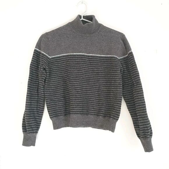 Charter Club Sweater Pullover Women M/XS* Gray Striped Merino Wool Mock *Shrunk - Picture 1 of 7
